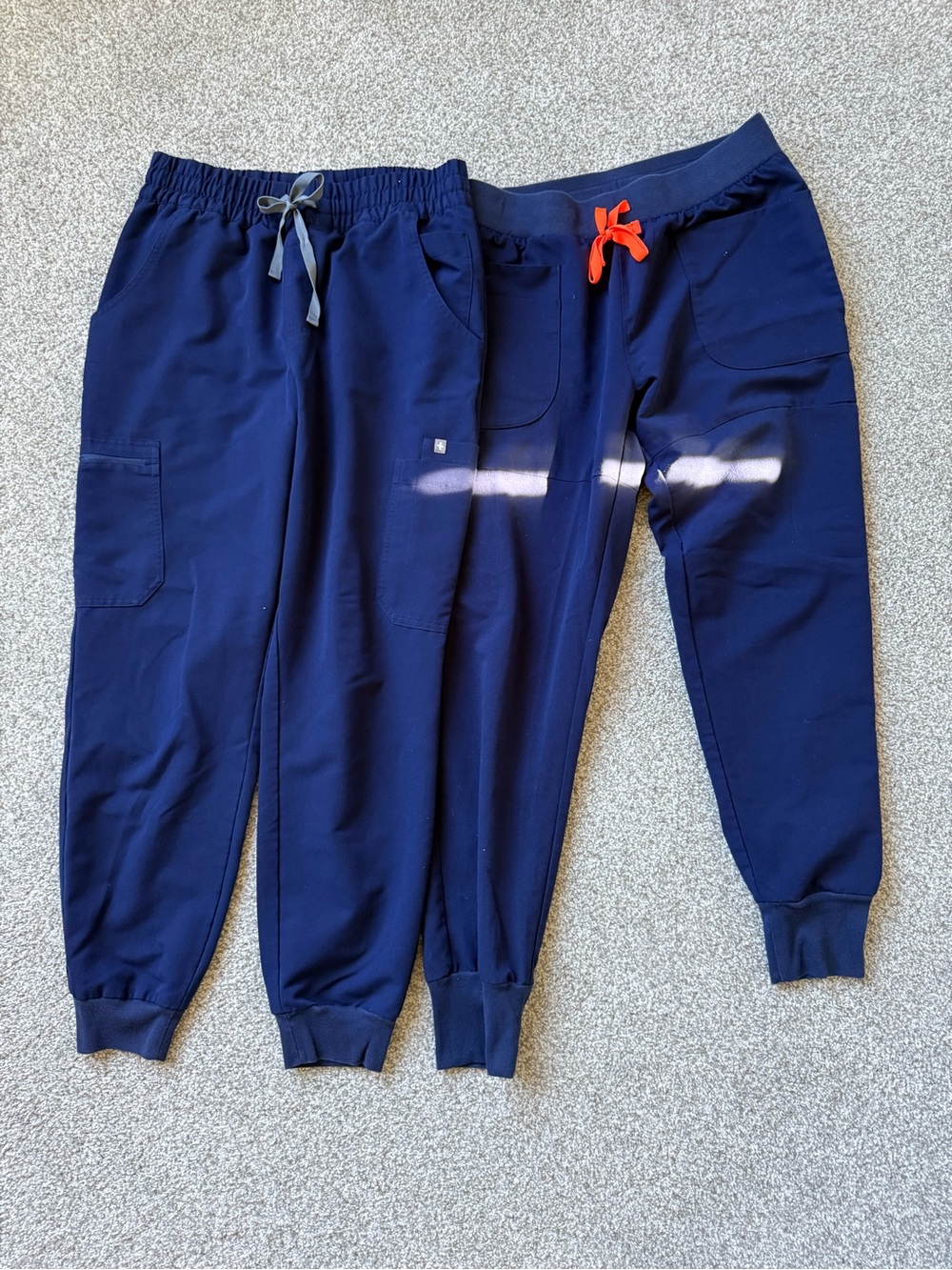 Figs Women's Navy Jogger Scrub Pants with Orange and Gray Drawstrings